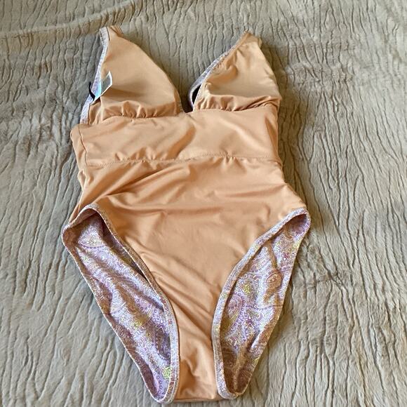 J.Crew Swimwear Matching Set - 6 - Swimsuit + Paddle Shorts, Purple Pink Paisley - Picture 12 of 16